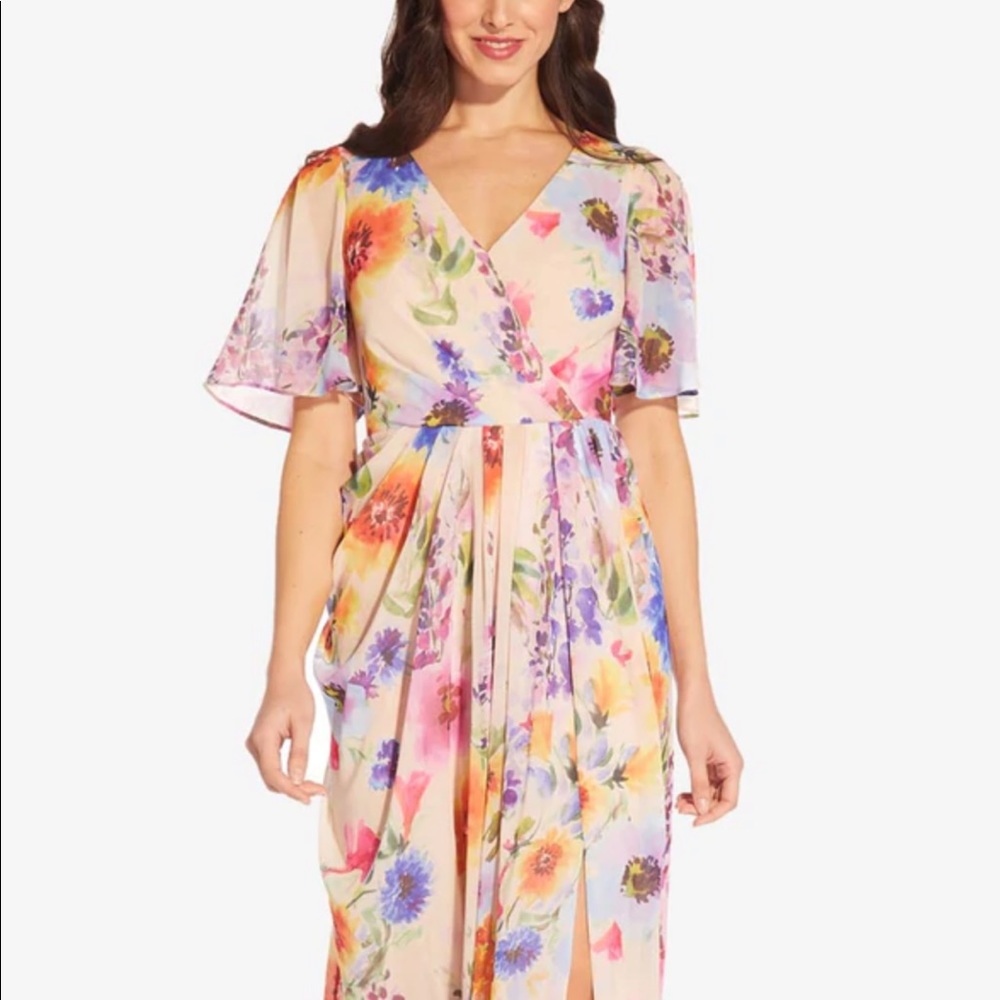 Adrianna Papell Floral Printed Chiffon Gown NWT